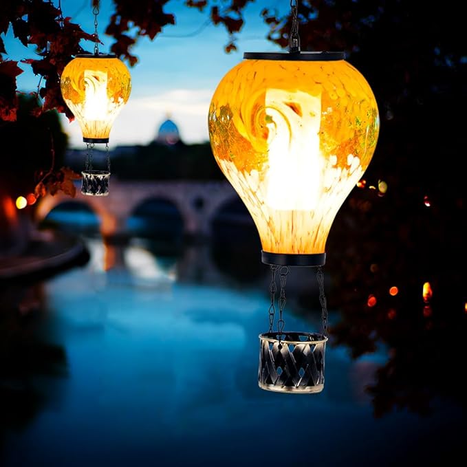 Solar Hot Air Balloon Lanterns with Flame Flickering Hanging Solar Lanterns Outdoor Waterproof LED Glass Garden Decorative Lights for Patio Yard Porch Tree,Mother Day Gift for Women(Green)
