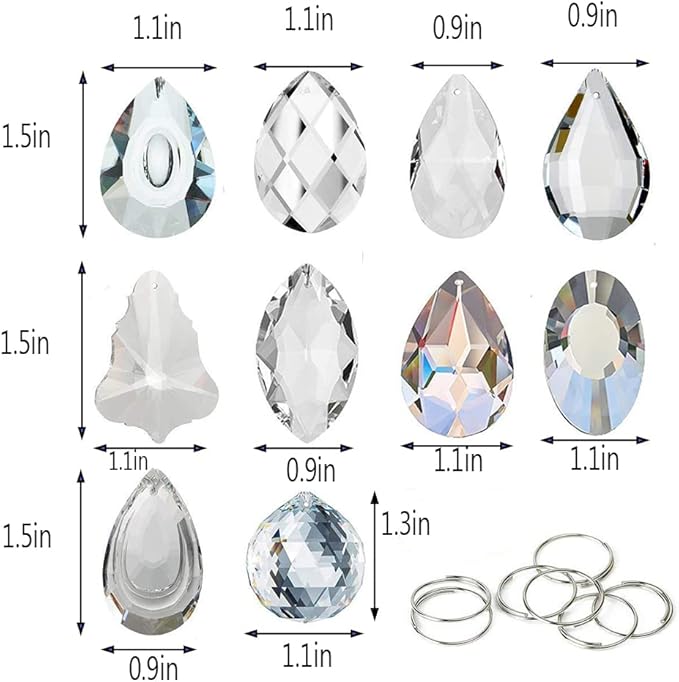 kanpura Pack of 10 Clear Crystal Suncatcher Chandelier Lamp Lighting Drops Pendants,Hanging Glass Ball Prisms Window Home Decor