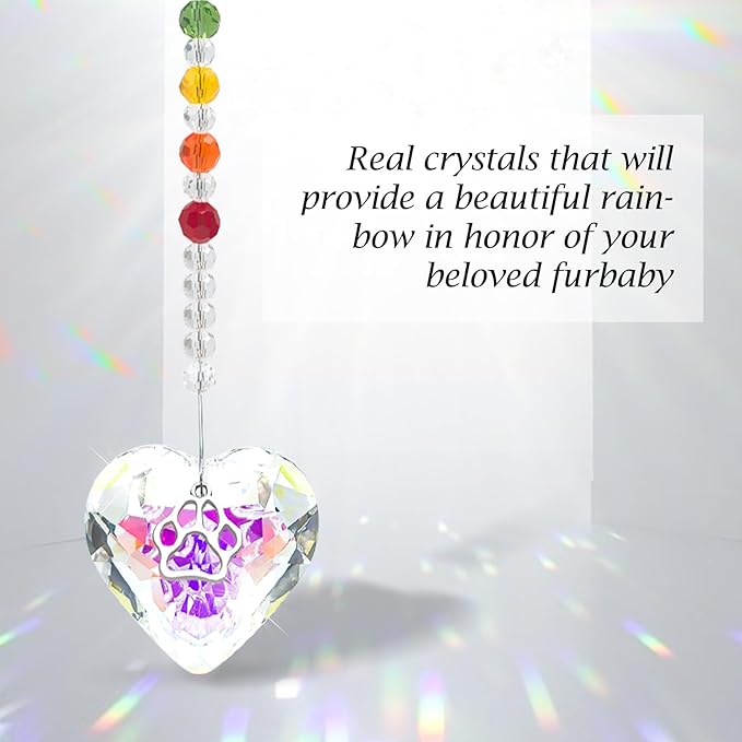 Pet Memorial Gifts for Dogs Rainbow Bridge Dog Memorial Gifts for Loss of Dog Rainbow Maker Heart-Shaped Crystal Suncatcher with Sympathy Card Dog Memorial Ornament Windows Hanging Decor