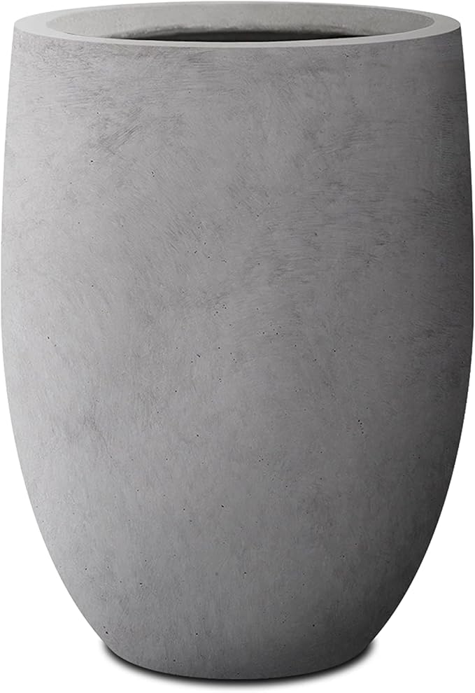 Kante 21.7" H Natural Concrete Tall Planter, Large Outdoor Indoor Decorative Pot with Drainage Hole and Rubber Plug, Modern Round Taper Style for Home and Patio