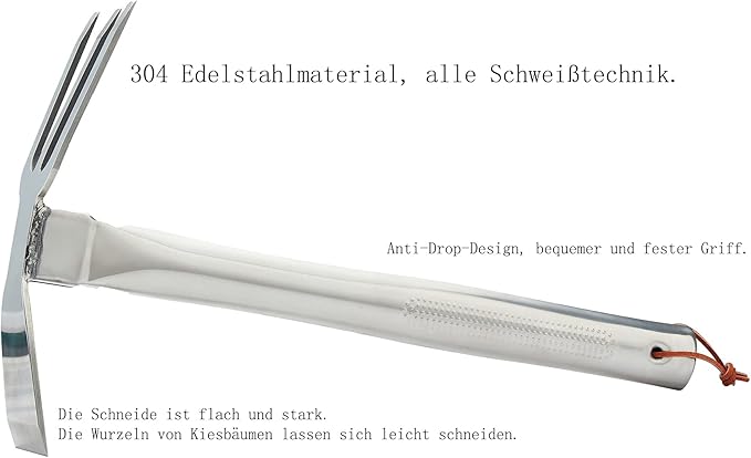 Sharp Sturdy 416 Stainless Steel rake Hoe, Heavy Duty Hoe Hand Tool for transplanting Digging Planting Loose Camping or Exploration