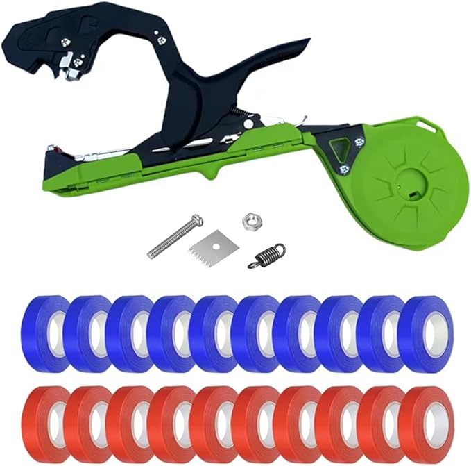 Plant Tying Machine Set Vine Tying Machine for Climbing Plants, Tomato, Tomatoes, Vining Vegetables, Flower Planting,Cucumber, 10000pcs Staples 20 Rolls (Green)