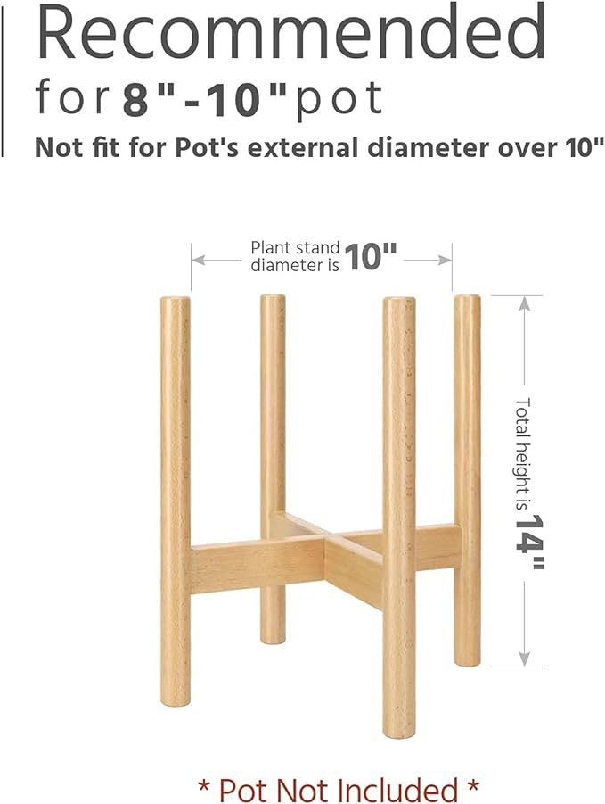 Mkono Plant Stand Mid Century Wood Flower Pot Holder (Plant Pot NOT Included) Modern Potted Stand Indoor Display Rack Rustic Decor, Up to 10 Inch Planter, Natural