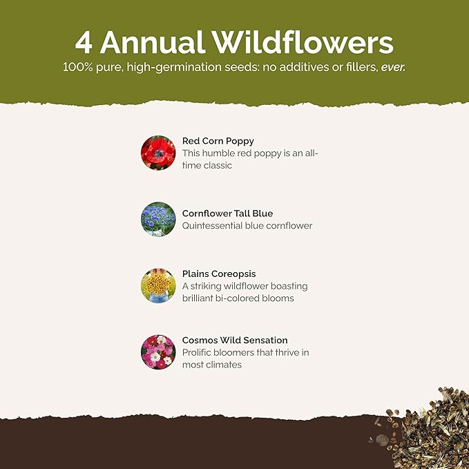 Eden Brothers Endless Summer Annual Succession Flower Mixed Seeds for Planting, 5 lb, 2,400,000+ Seeds with Cosmos | Attracts Pollinators, Plant in Spring or Fall, Zones 3, 4, 5, 6, 7, 8, 9, 10