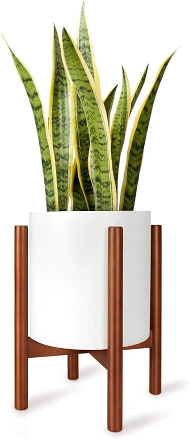 Mkono Plant Stand Mid Century Wood Flower Pot Holder (Plant Pot NOT Included) Modern Potted Stand Indoor Display Rack Rustic Decor, Up to 10 Inch Planter, Brown