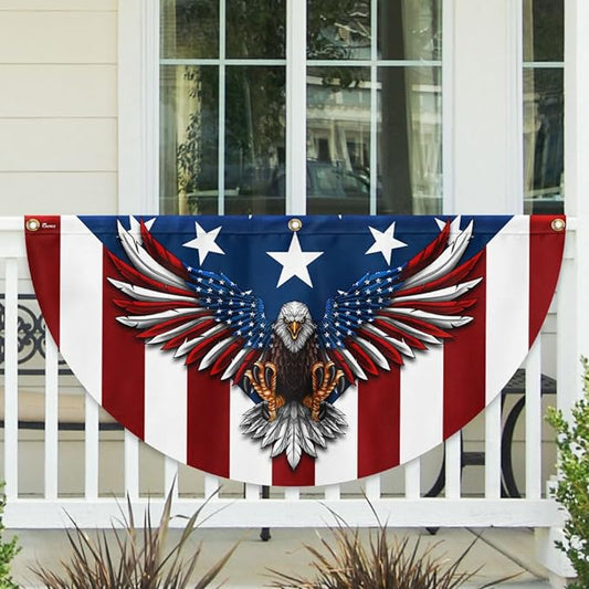 FLAGWIX American Flag Patriotic Eagle American Non-Pleated Fan Flag TPT1636F, 1.5x3 ft, 2 Pack Suitable for Outdoor and Indoor