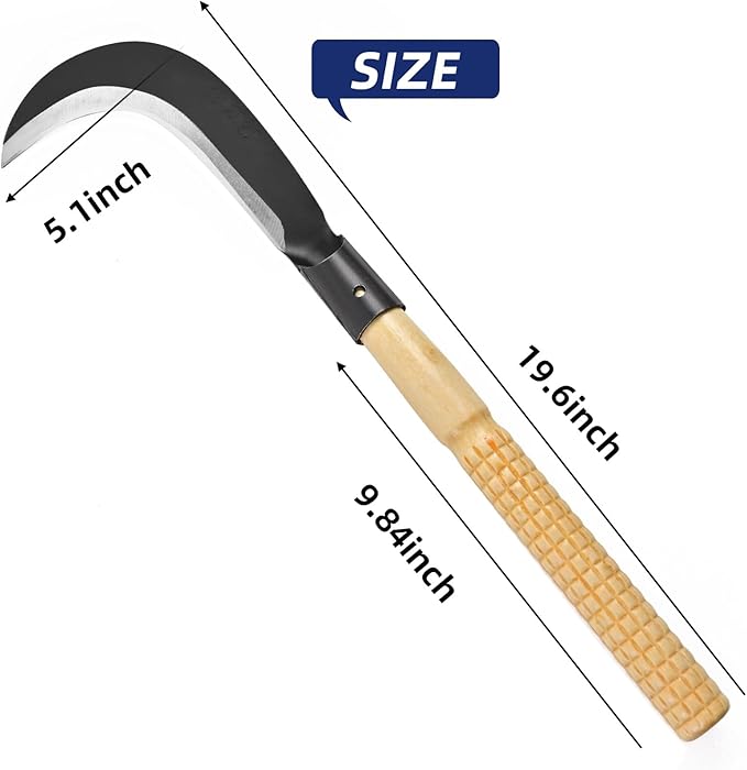 Billhook Sickle Machete Knife,Clearing Sickle,Manganese Steel Blade Hand held Sickle Tool - Multipurpose Gardening Weeding Grass Sickle and Farming Portable Safety Sickle
