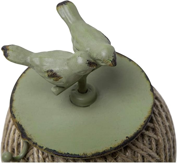 SOFFEE DESIGN Vintage Jute Twine Spool with Scissors Holder Set for Garden Farmhouse Kitchen Antique Twine and Scissors Set Green Birds