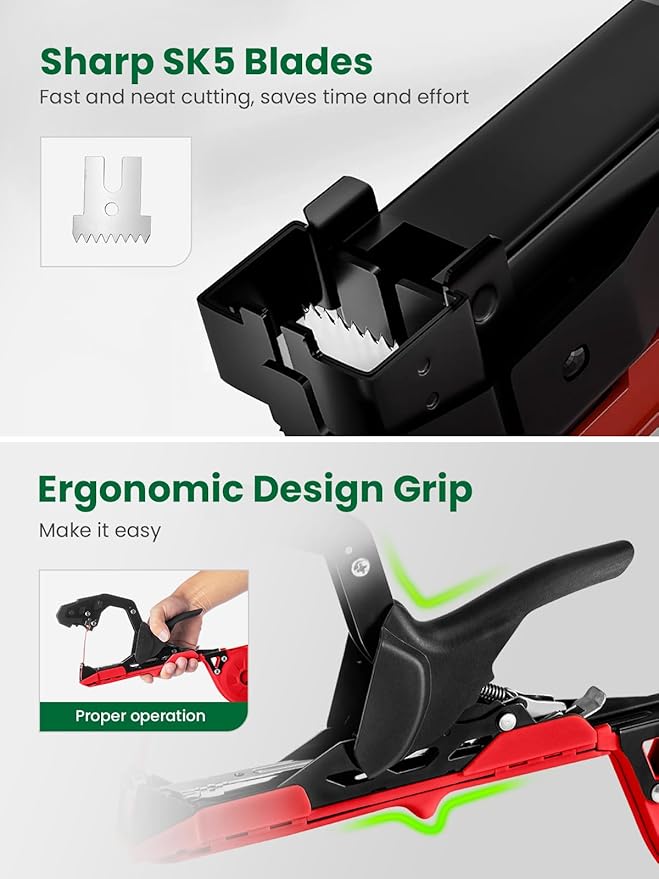 GROWNEER Upgraded Plant Tying Machine, Garden Tape Tool with 25 Rolls Tapes and 10000pcs Staples, Lightweight Plant Tape Gun Tying Tape Tool to Tie Up Vine Tomatoes Grapes Vegetables Garden, Red