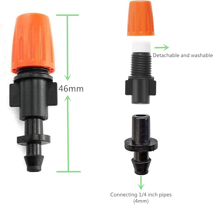 50 Pcs Drip Irrigation Spray Emitters, Adjustable Atomizing Nozzles,1/4 Inch Drip Irrigation Parts Sprayers Drippers for Garden Greenhouse Agricultural Irrigation Patio Misting