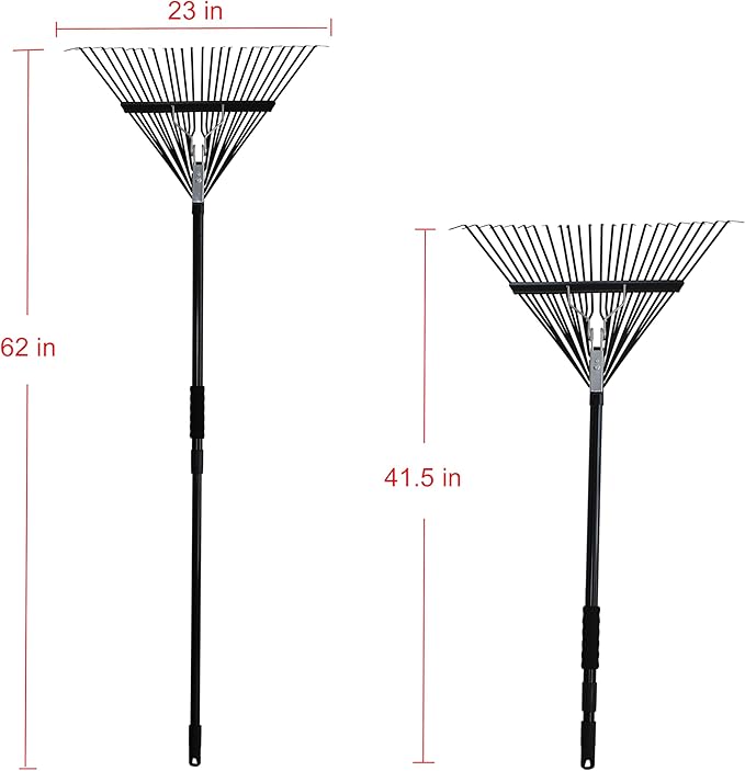 Kylin Gardening 3-Piece Rake Set - 30 Tine Poly Lawn Rake,24 Tine Steel Garden Rake,11 Tine Shrub Rake with Telescopic Steel Handle for Adult or Kids