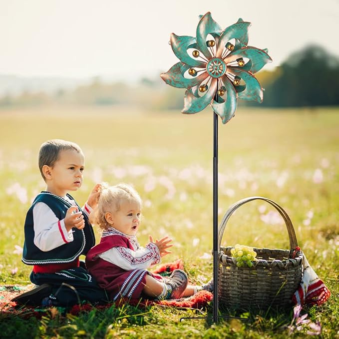 VEWOGARDEN Garden Decor Wind Spinners, Small Waterproof Metal Pinwheels Wind Spinner for Yard and Garden 37 * 10inches (Double Blade)