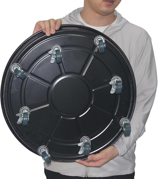 Round Plant Stand with Lockable Wheels, Heavy Duty for Indoor Outdoor, Large Rolling Dolly Planter Caddy on Casters to Carry Potted Flower Pot, Round Metal Tray NO Holes, Black