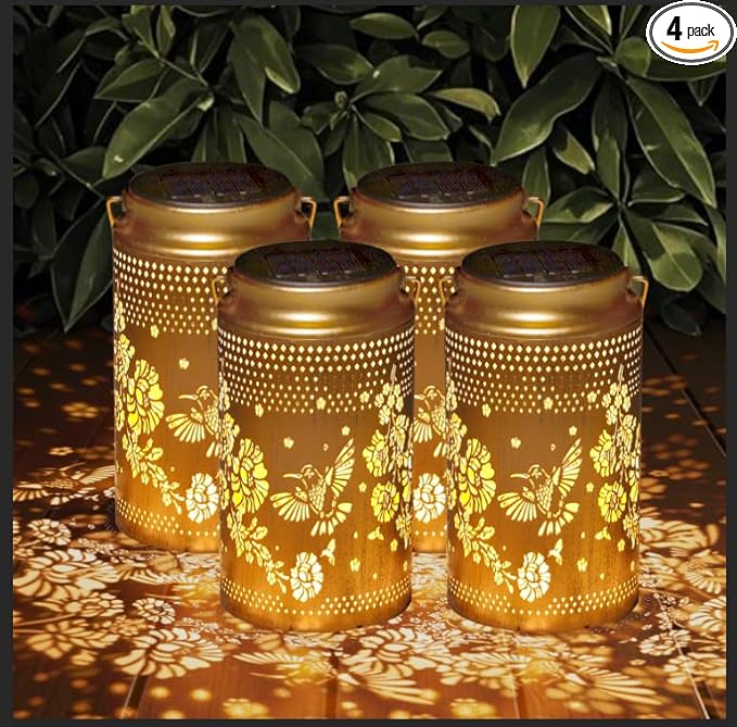4 Pack Hummingbird Solar Lanterns Outdoor Waterproof, Metal Hanging Lights Decorations for Garden Yard Lawn Patio, Hummingbird Gifts for Women Mom Grandma Sister for Mother'Day Christmas