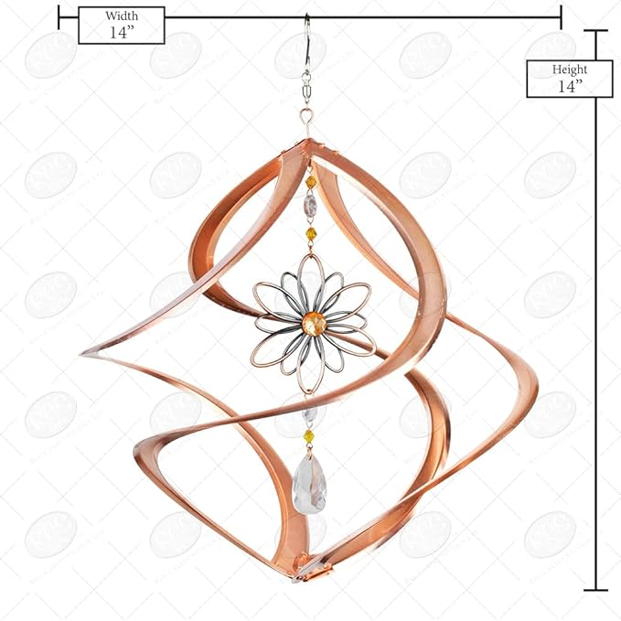 Red Carpet Studios 31041 Cosmix Wind Spinner Double Helix, 14-inch Long, Copper W/Flower & Crystal