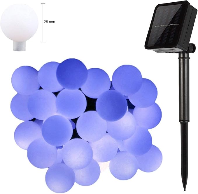 Globe Ball Fairy Lights, 50 LEDs 23ft/7M Solar Led Globe String Lights Waterproof with Two Lighting Modes for Garden Outdoor Party Christmas Decoration (Blue)