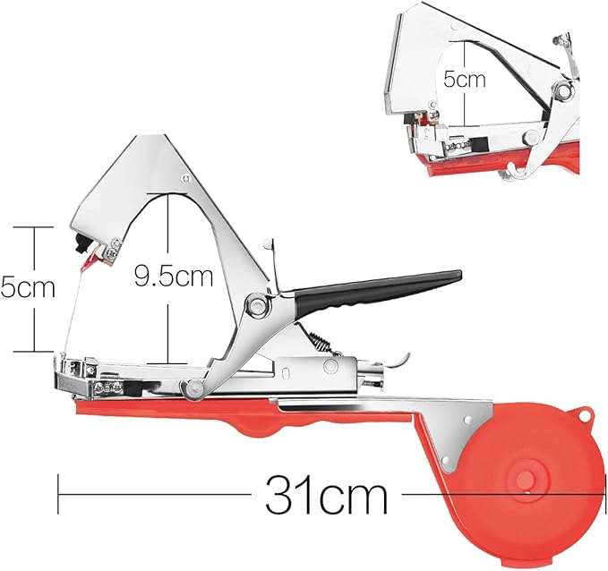 Plant Tying Machine Tape Tool for Tomatoes Peppers Grapes Cucumbers and Vining Vegetables Quickly and Easily Tie, Great for Gardeners Farmers, with Tapes, Spare Parts, Staples - Red