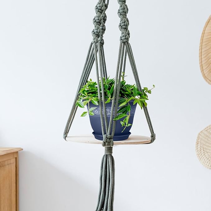 8 Inch Plant Pots with Drainage Hole - Lightweight Flower Pots for Herbs and Flowers - Home Decor Plastic Planters for Indoor Outdoor Plants- Pack of 6 (Blue, 8 inch)