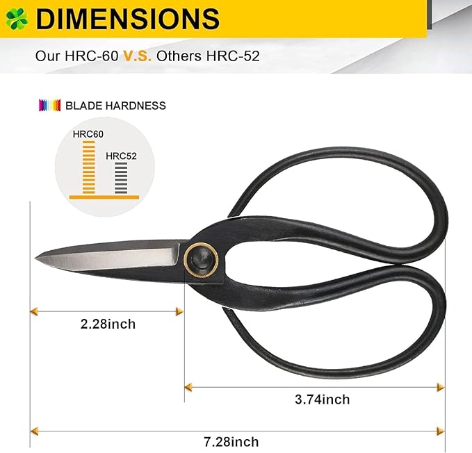 Professional Bonsai Scissors 7.3", Bonsai Shears for Gardening, Bonsai Pruning Shears for Arranging Flowers, 180mm Bonsai Clippers for Trimming Plants, Black