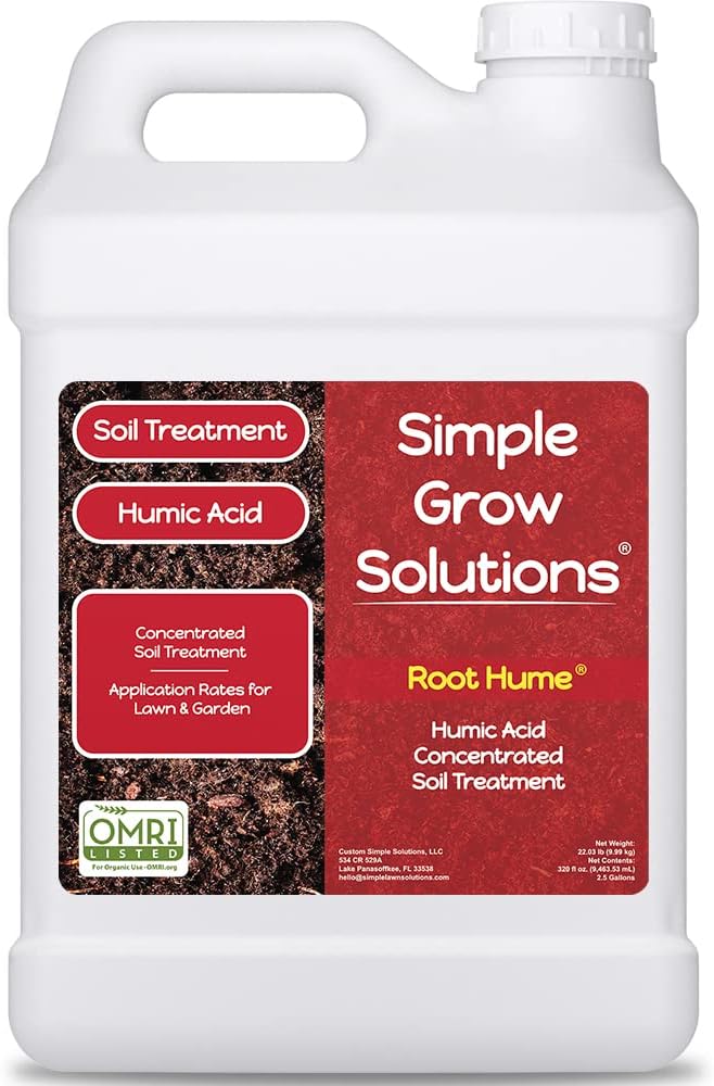 Organic Humic Acid Blend for Lawn and Garden - Root Hume - Concentrated Liquid Soil Conditioner for All Grass Types -Simple Lawn Solutions- OMRI Organic - Use with Fertilizer Program (2.5 Gallon)