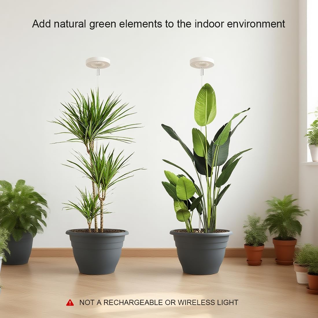 11 Inch Plant Pots with 2 x LED Grow Lights for Indoor Plants and 1 x Soil Moisture Meter - Complete Indoor Plant Care Set, 2 Pack Flower Pots with Drainage Holes and Plug, Gray