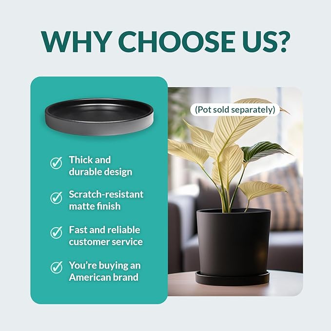 Willowy 15 Inch Black Ceramic Plant Saucer - Plant Drip Trays for 12,13,14 Inch Planters - Plant Saucers for Indoors - Plant Trays for Pots - Plant Pot Saucers - Plant Water Tray - Plant Dishes Saucer