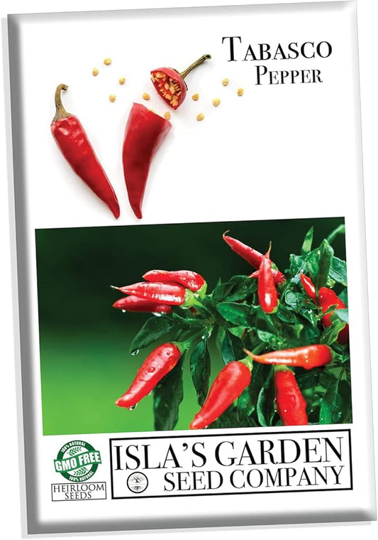 Tabasco Red Hot Chili Pepper Seeds for Planting, 50+ Heirloom Seeds Per Packet, (Isla's Garden Seeds), Non GMO Seeds, Botanical Name: Capsicum frutescens, Great Home Garden Gift