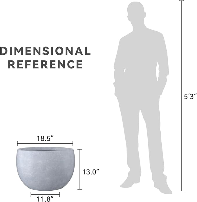 Kante 19.9" Dia Lightweight Concrete Outdoor Round Bowl Planter, Outdoor/Indoor Large Planters Pots with Drainage Hole for Garden Patio Balcony Deck Living Room, Slate Gray