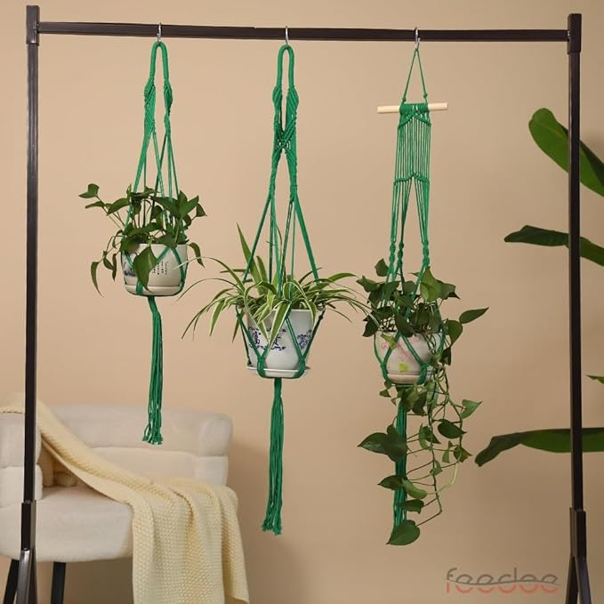Macrame Plant Hangers Indoor Macrame Hanging Planters for Indoor Plants - 6 Pack Hanging Plant Holders Indoor Hanging, Macromay Plant Hangers for Indoor Plant Hanger, Boho & Home Decor (Green)