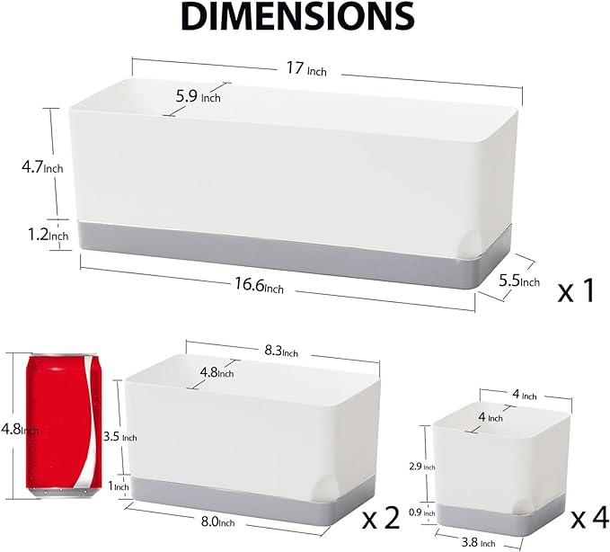 Self Watering Planters Pots for Indoor Plants, 7 Pack Plastic Planter Box Flower Pots for Indoor Outdoor Plants, Rectangle Herb Planter Window Boxes Planterswith Drainage, Light Gray Tray