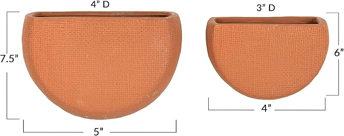 Main + Mesa Modern Boho Stoneware Wall Mount Planters, Terracotta, Set of 2 Sizes