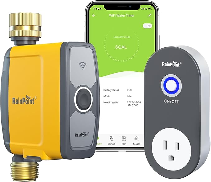 RAINPOINT WiFi Water Timer, Smart Sprinkler Timer Hose Timer WiFi Irrigation Controller, Smart Sprinkler System Valve, APP & Voice Control, Weather-Based Automatic Rain Delay, Brass Inlet & Outlet