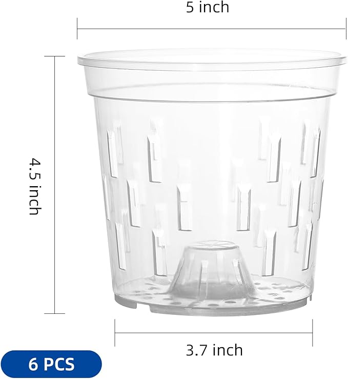 TRUEDAYS 6 Pack Orchid Pot 5 Inch Clear Flower Pot Plastic Plant Pots Planter with Drainage Holes for Indoor Outdoor Plants