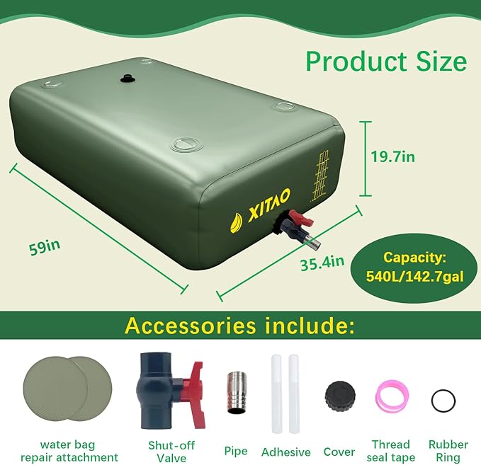 XITAO Water Storage Bladder w/Water Level Indicator, Large Capacity Foldable Water Storage Containers, Portable Emergency Water Tank Water Bag for RVs, Fire Prevention, Irrigation (142Gal)
