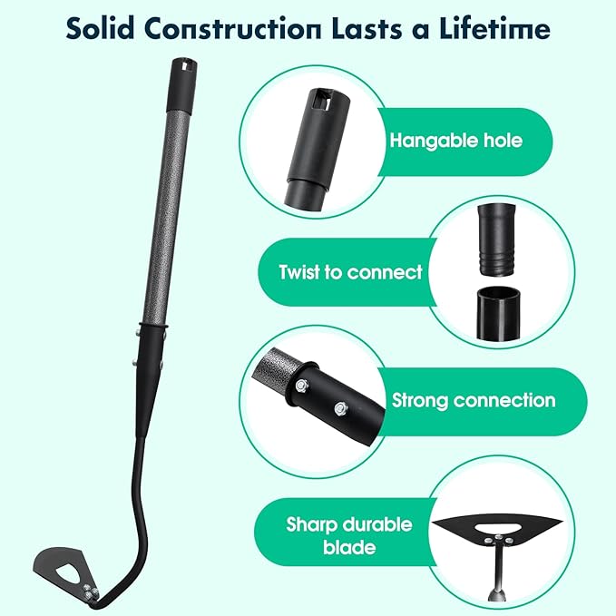 Lilyvane Hardened Hollow Hoe with Handle - 25 Inch -Heavy Duty Garden Hoes for Weeding Loosening Soil Digging Planting Ridging, Handy Hoe Garden Tool