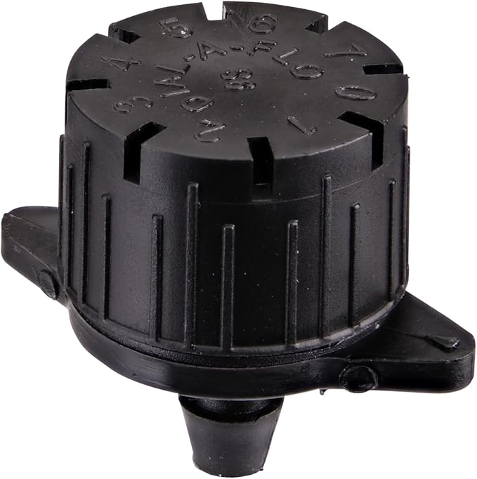 Raindrip 157050B Adjustable Flow Bubbler, Non-Pressure Compensating Emitter, Full-Circle Pattern, 8 Stream Spray, with 1/4-Inch Barbed Inlet, 50-Pack, Black