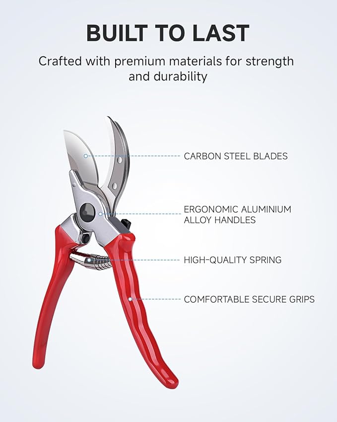 Fondwell 8.5" Bypass Pruning Shears for Gardening: Heavy Duty Garden Clippers Hand Pruners of High Cutting Efficiency