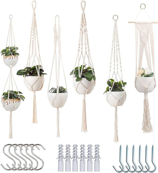 Macrame Plant Hangers Indoor Macrame Hanging Planters for Indoor Plants, 6 Pack Hanging Plant Holders Indoor Hanging, Macromay Plant Hangers for Indoor Plant Hanger, Outdoor Flower Pots Holder