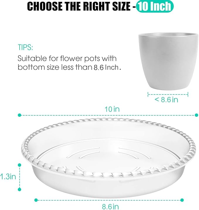 6 Pack Plant Saucer 6 8 10 12 14 Inch Plastic Plant Tray, Sturdy and Durable Flower Pot Container Accessories Plant Pot Saucers for Indoor and Outdoor (10 Inch, Clear)