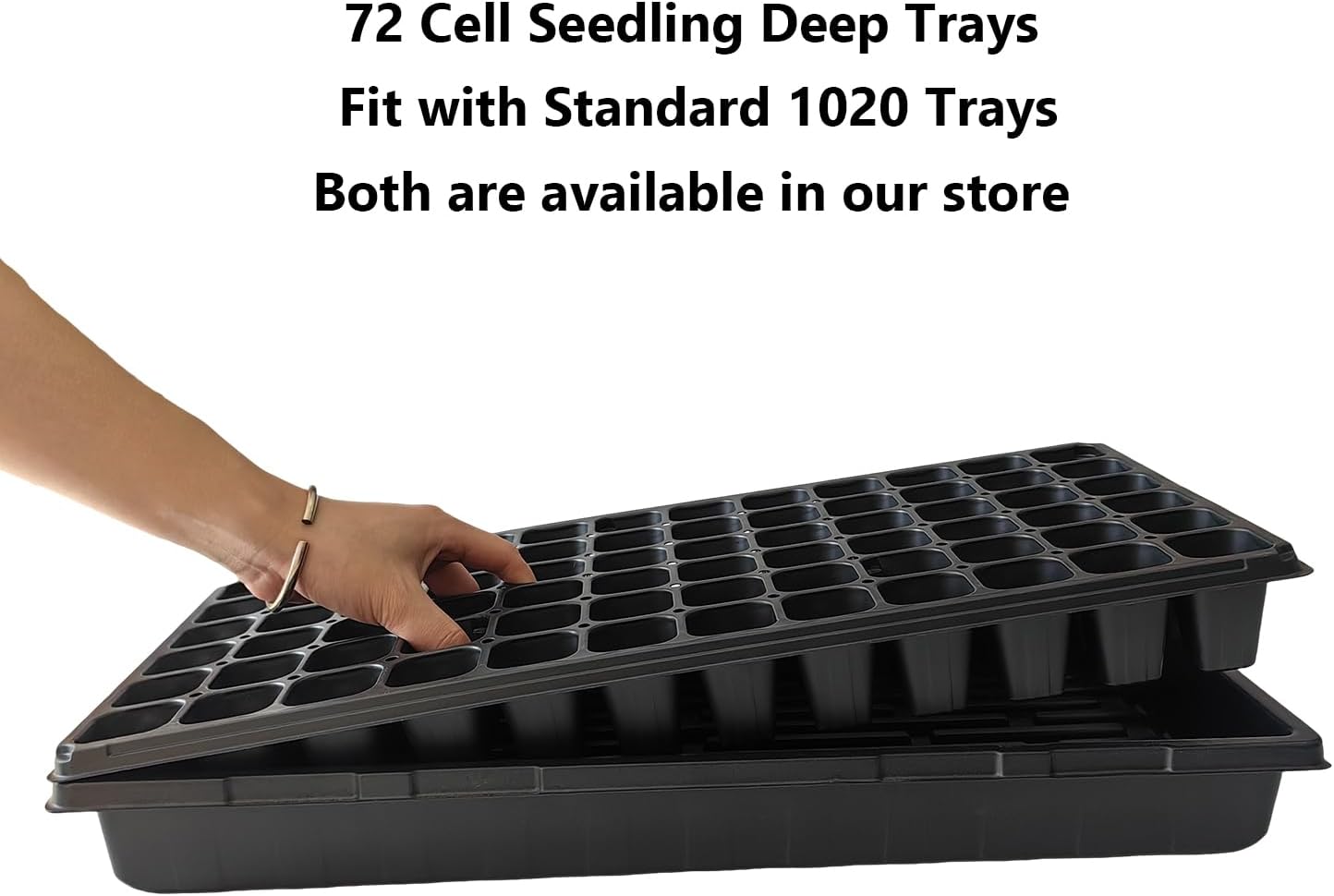 Deep 72 Cell Seedling Trays, Thick Durable 72 Cell Plug Tray Big Cell Seed Trays for 1020 Flat Trays Germination (10-Pack, 21.25"×11", 2.36" Height, High)
