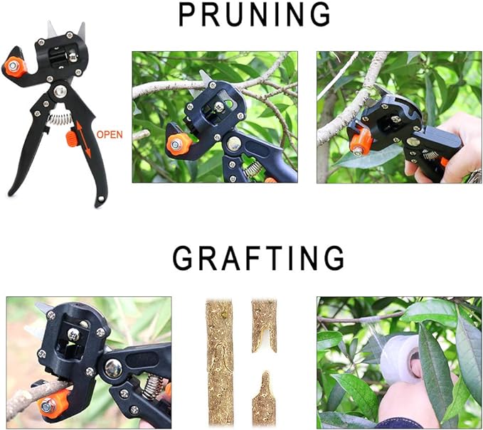 Garden Grafting Tool Kits, ZALALOVA 2 in 1 Pruning Tools Including Grafting Knife Replacement Blades Grafting Tapes Rubber Bands and Labels for Plant Branch Vine Fruit Tree Cutting