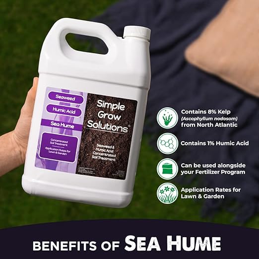 Sea Kelp for Lawn & Plants- OMRI Listed for Organic Use- Seaweed Soil Treatment for Turf Grass & Garden- Sea Hume- Simple Lawn Solutions (1 Gallon)