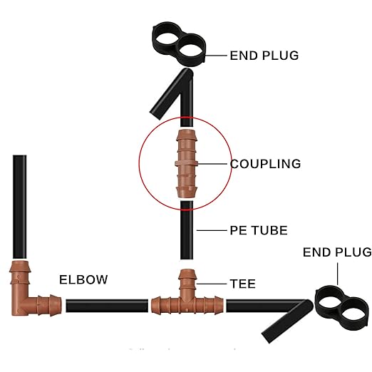 21-Pack Drip Irrigation Universal Barbed Coupling Fitting, Barbed Connectors for 1/2" Drip Tubing