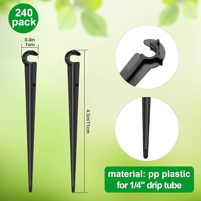 240 Pieces Irrigation Drip Support Stakes Tubing Hose Holder 1/4 Inch Tubing Support Holder for Vegetable Gardens Flower Beds Supplies