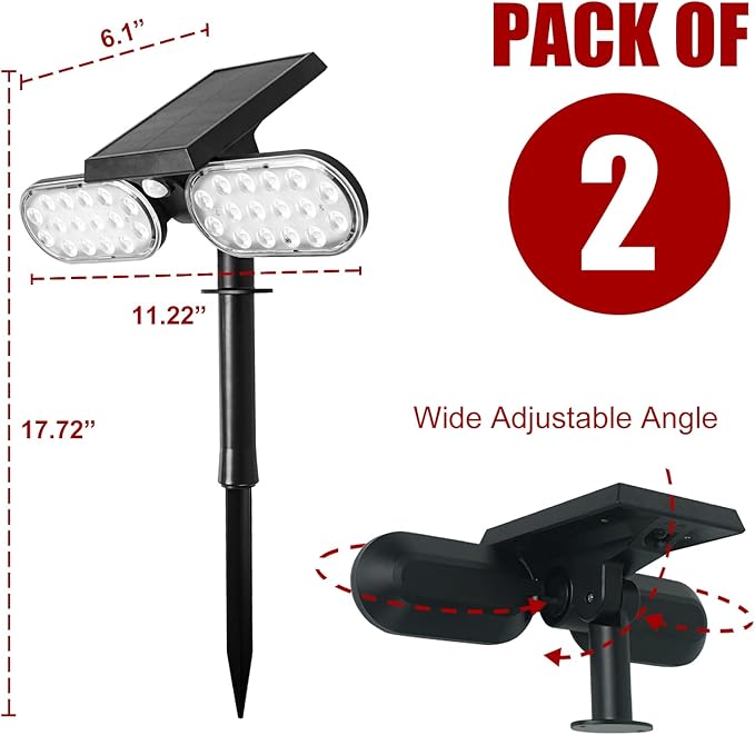 Luwint 2 Packs Outdoor Solar Lights Landscape Wall Spotlights Adjustable Angle Auto Motion Lights Waterproof with Motion Sensor Security Wall Lights for Garden Yard Driveway Porch
