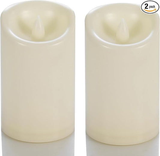 CANDLE CHOICE Waterproof Outdoor Battery Operated Flameless Candles with Timer Flickering Plastic Resin Electric LED Pillar Lights for Lantern Patio Garden Wedding Party Decorations 3x5 Inches 2 Pack