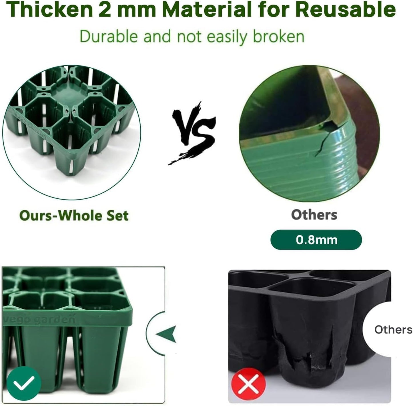 Vego garden Seedling Suite Products, 4 Pack Standard Seedling Trays with Seedling Tray Lids and 10" x 10" Bottom Watering Trays