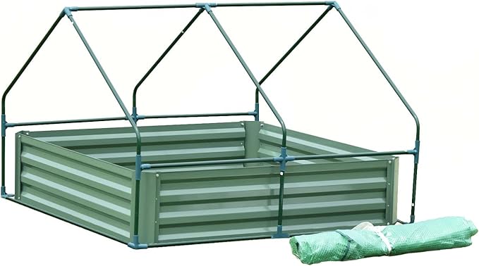 Aoodor 4 x 3 x 3 ft Raised Metal Garden Bed, Mini Greenhouse Kit with 2 Roll-up Zipper Doors for Vegetables, Herbs, and Flowers