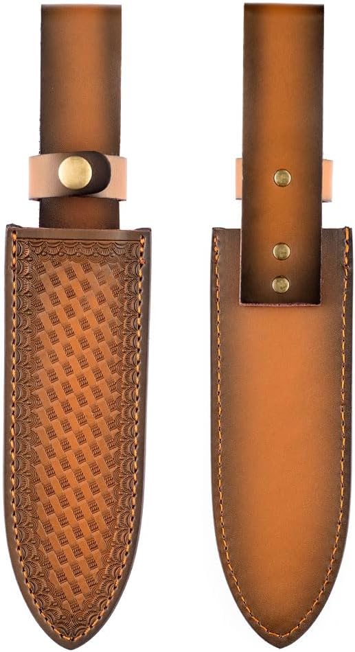 MINAMINO Outdoor Multipurpose Knife Fixed Blade for Camping Gardening Weeding Digging with Thick Leather Sheath and Sharpening Rod