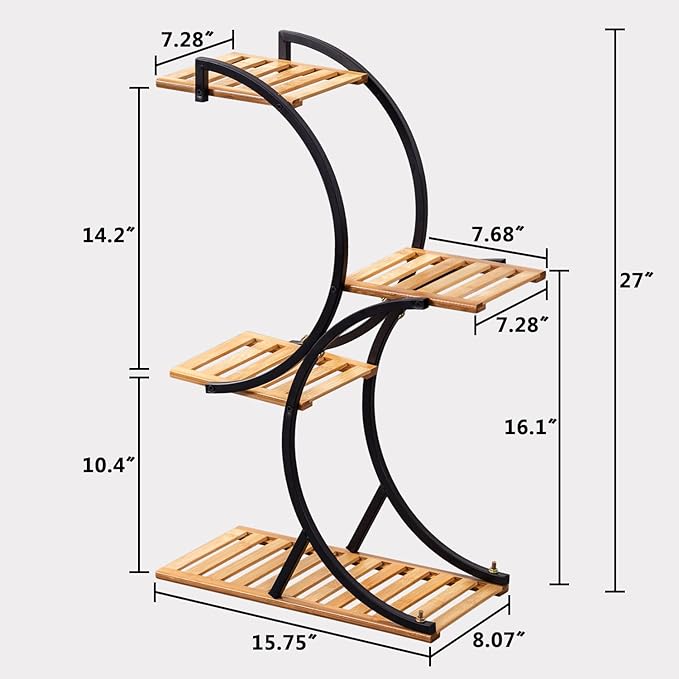 Bamboo 4-Tier Plant Stand Rack Multiple Flower Pot Holder Shelf Indoor Outdoor Planter Display Shelving Unit for Patio Garden Corner Balcony Living Room